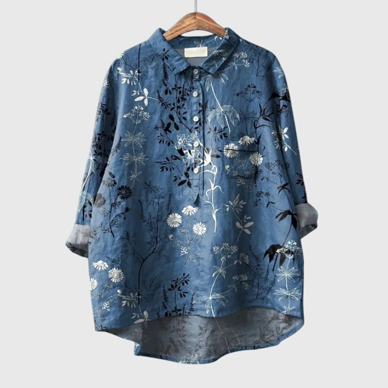 Floral Print Button-Front Collared Blouse for Women
