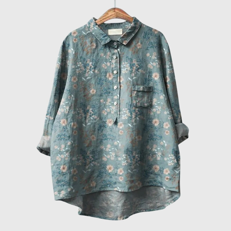 Floral Print Button-Front Collared Blouse for Women