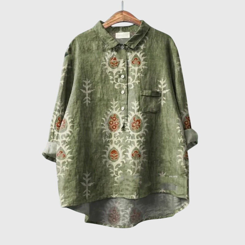 Floral Print Button-Front Collared Blouse for Women