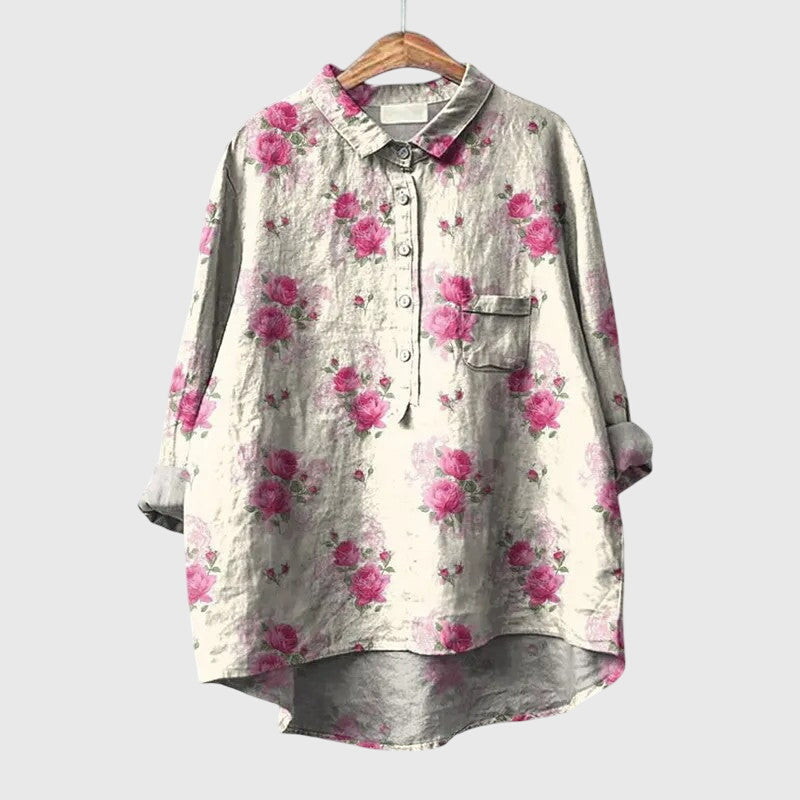 Floral Print Button-Front Collared Blouse for Women
