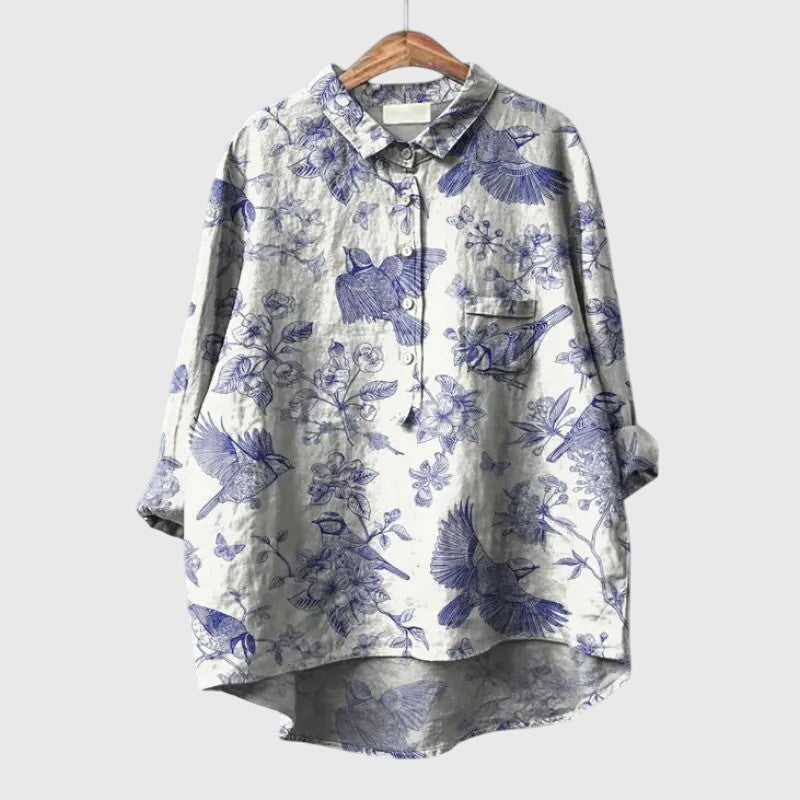 Floral Print Button-Front Collared Blouse for Women