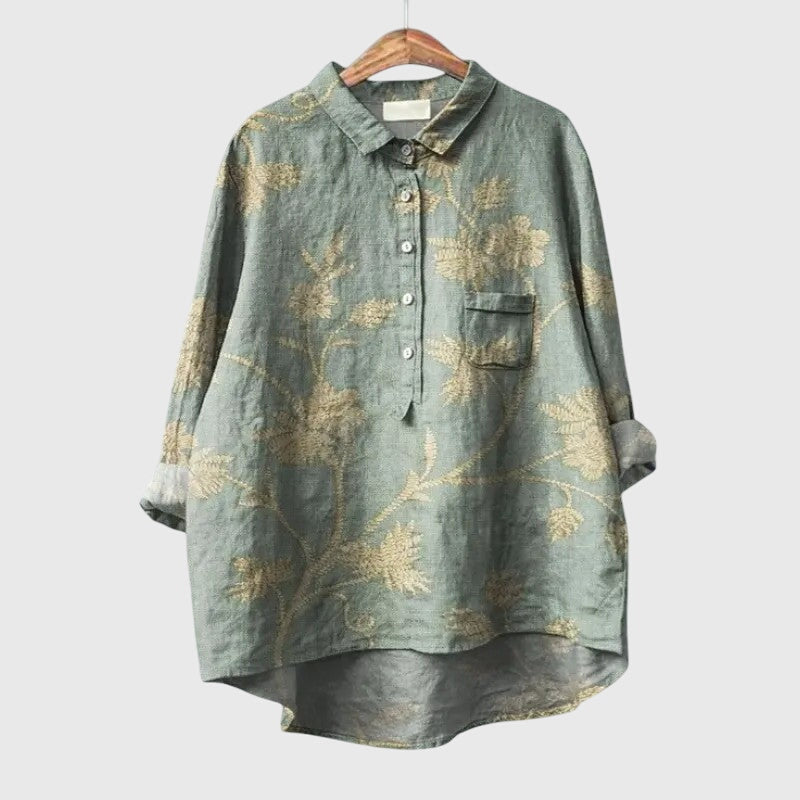 Floral Print Button-Front Collared Blouse for Women
