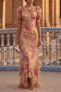 Floral Print Maxi Dress with Ruffled Hem for Women