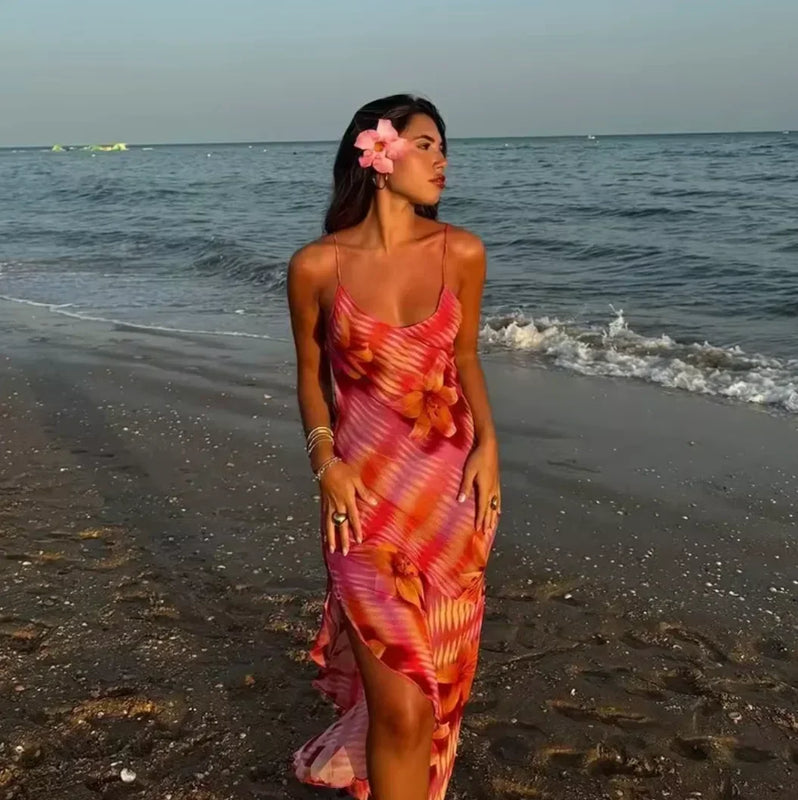 Floral Print Maxi Dress with Side Slit for Women