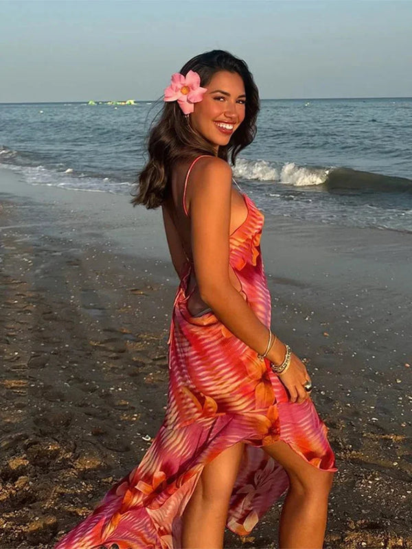 Floral Print Maxi Dress with Side Slit for Women