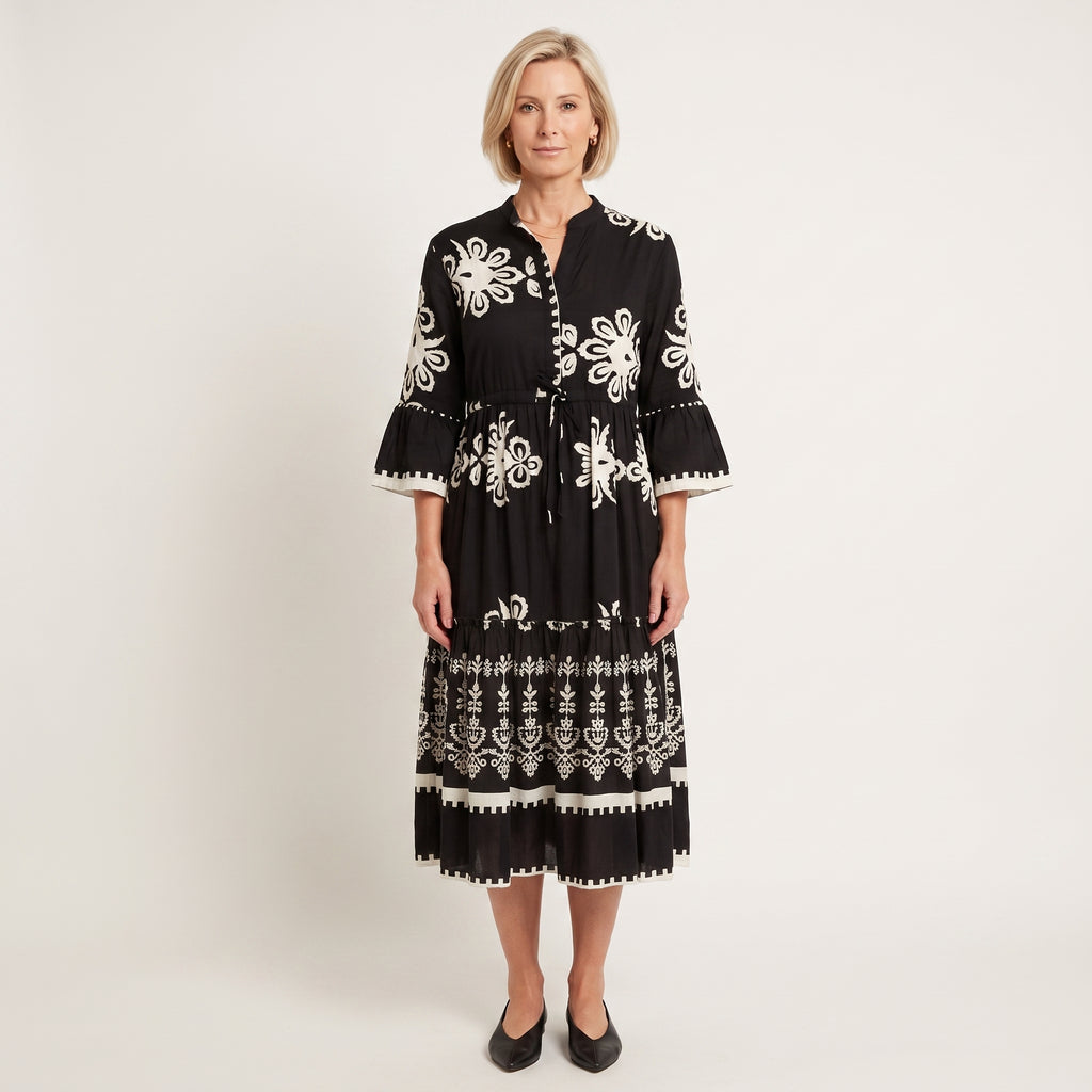 Floral Print Midi Dress with Tiered Skirt for Women