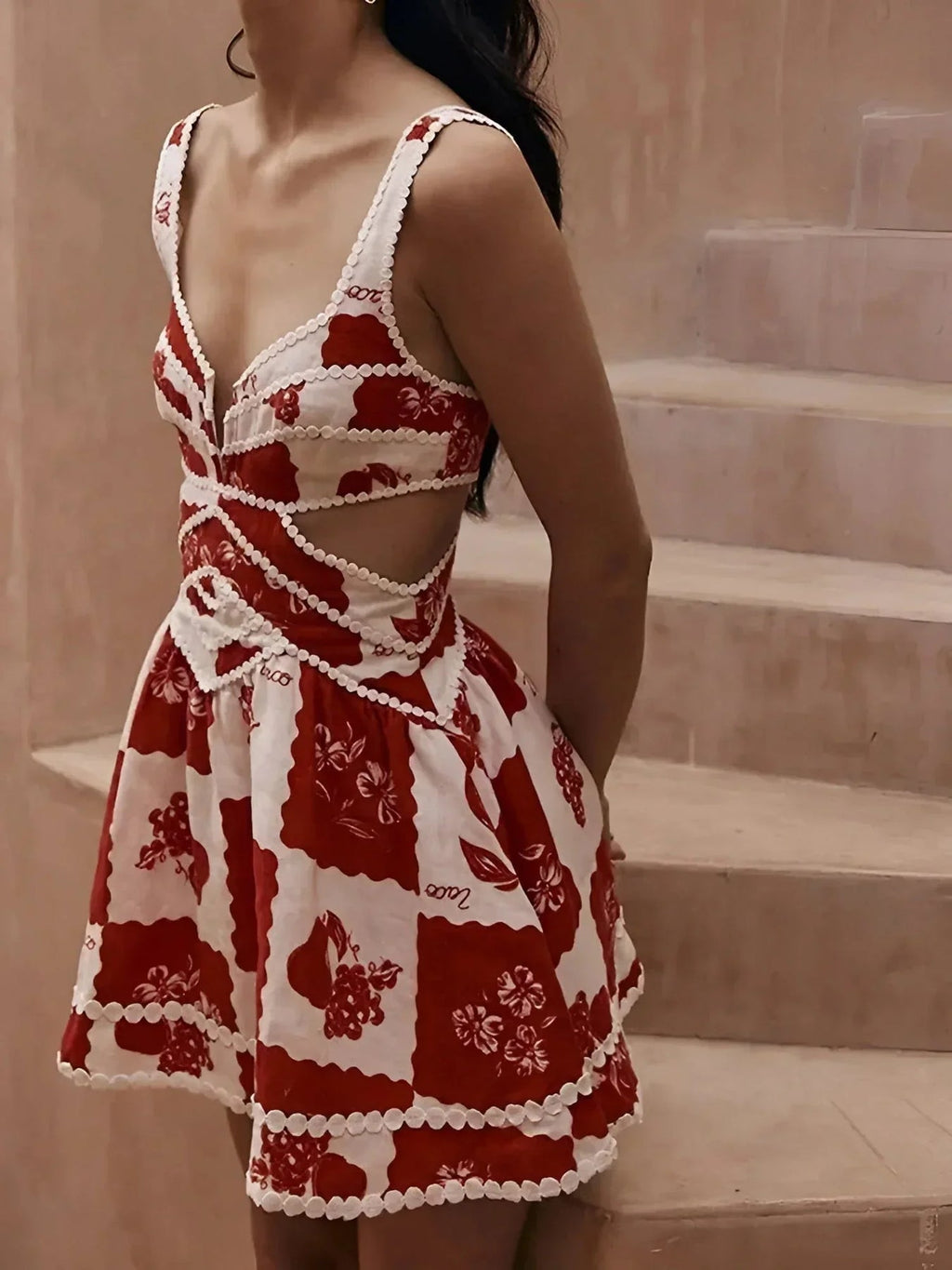 Floral Print Mini Dress with Side Cut-Outs for Women
