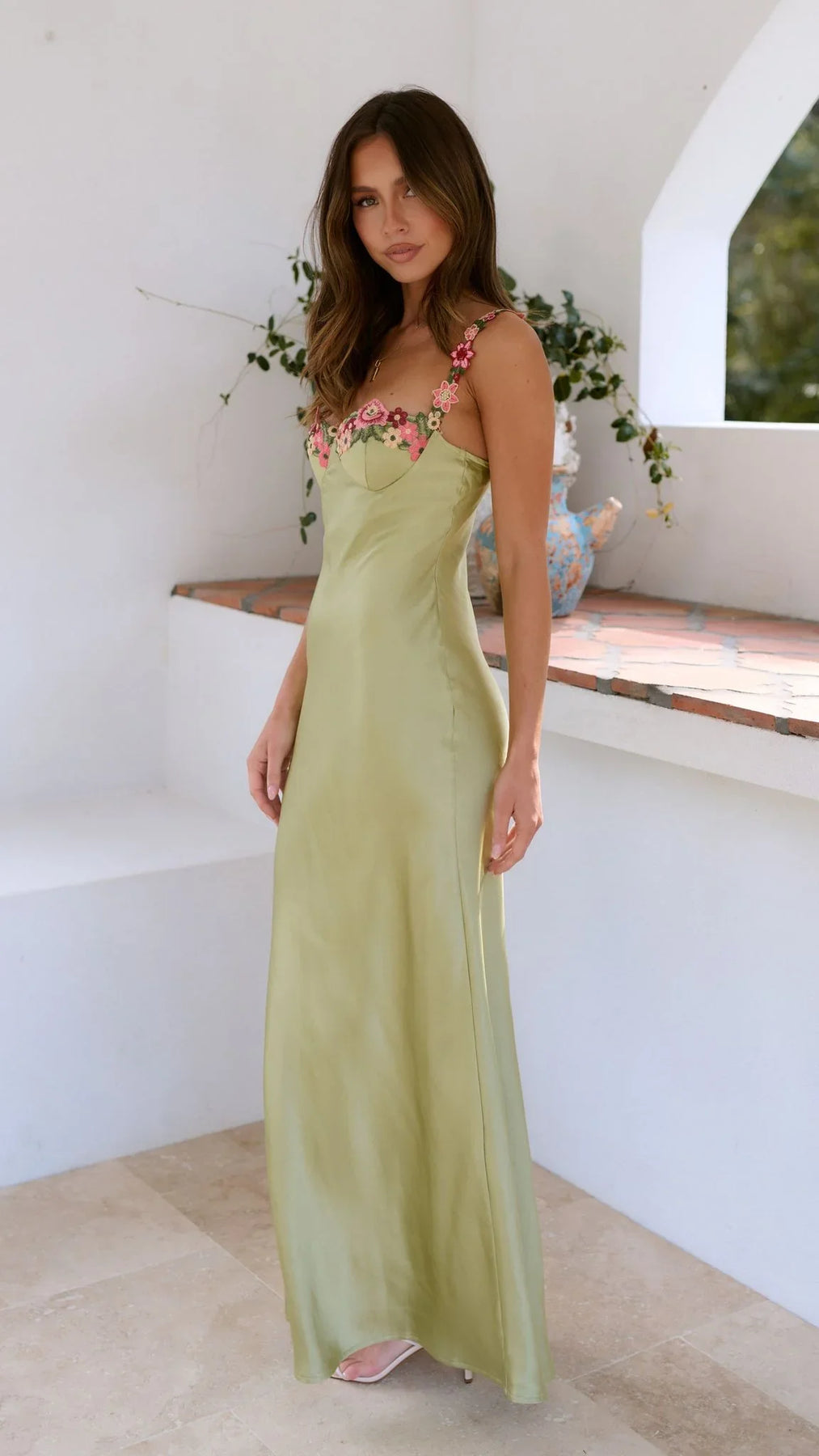 Floral Strap Maxi Dress with Fitted Bodice for Women