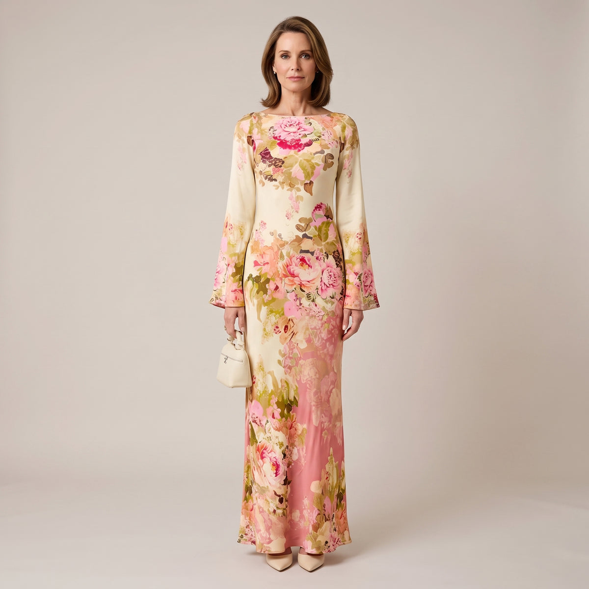 Bell Sleeve Maxi Dress with Floral Print for Women