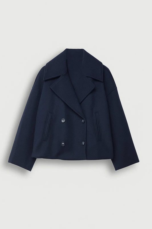 Four-Button Pea Coat with Wide Lapels for Women