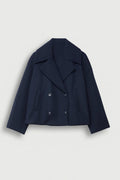 Four-Button Pea Coat with Wide Lapels for Women