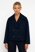 Four-Button Pea Coat with Wide Lapels for Women
