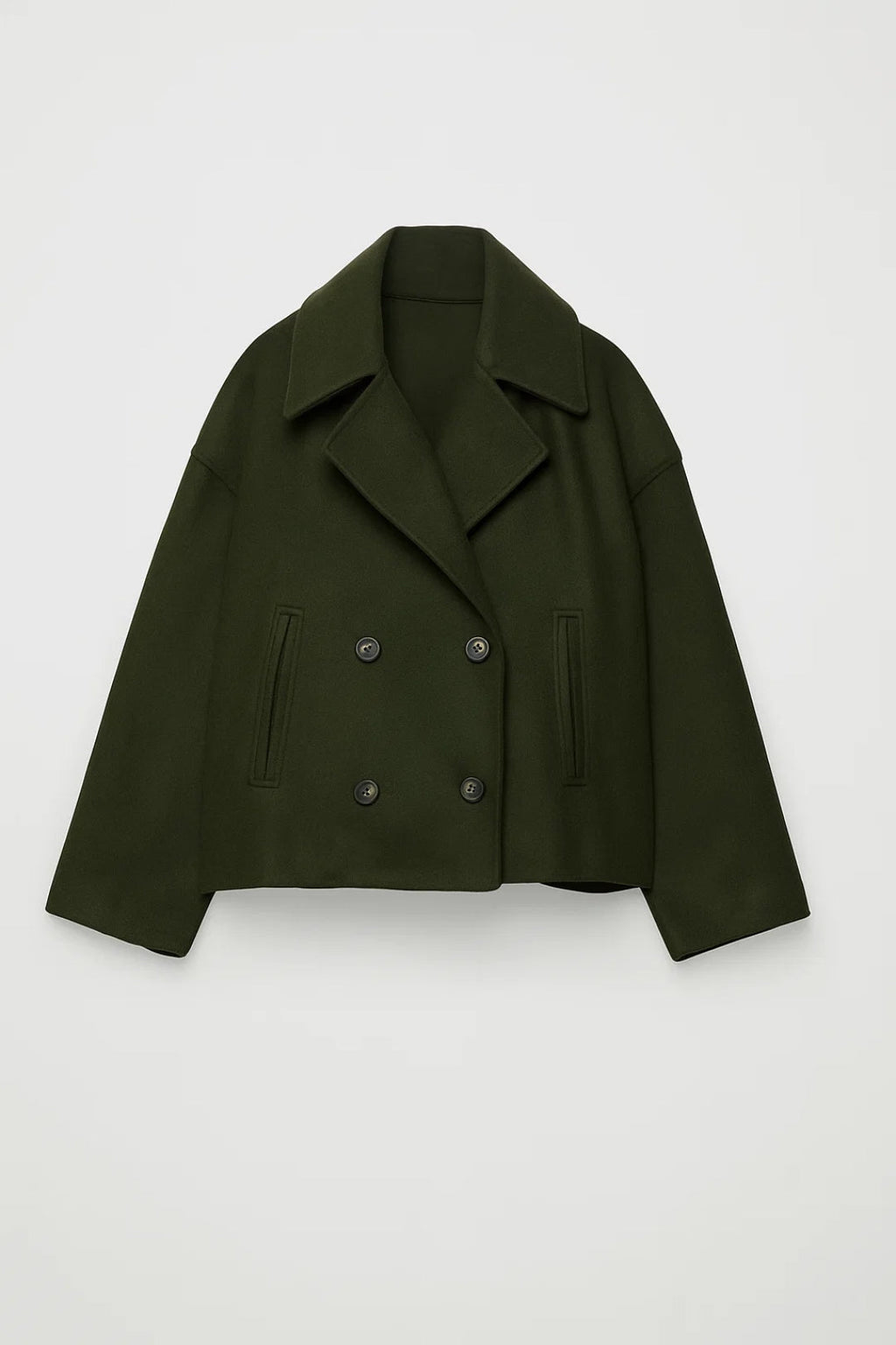 Four-Button Pea Coat with Wide Lapels for Women