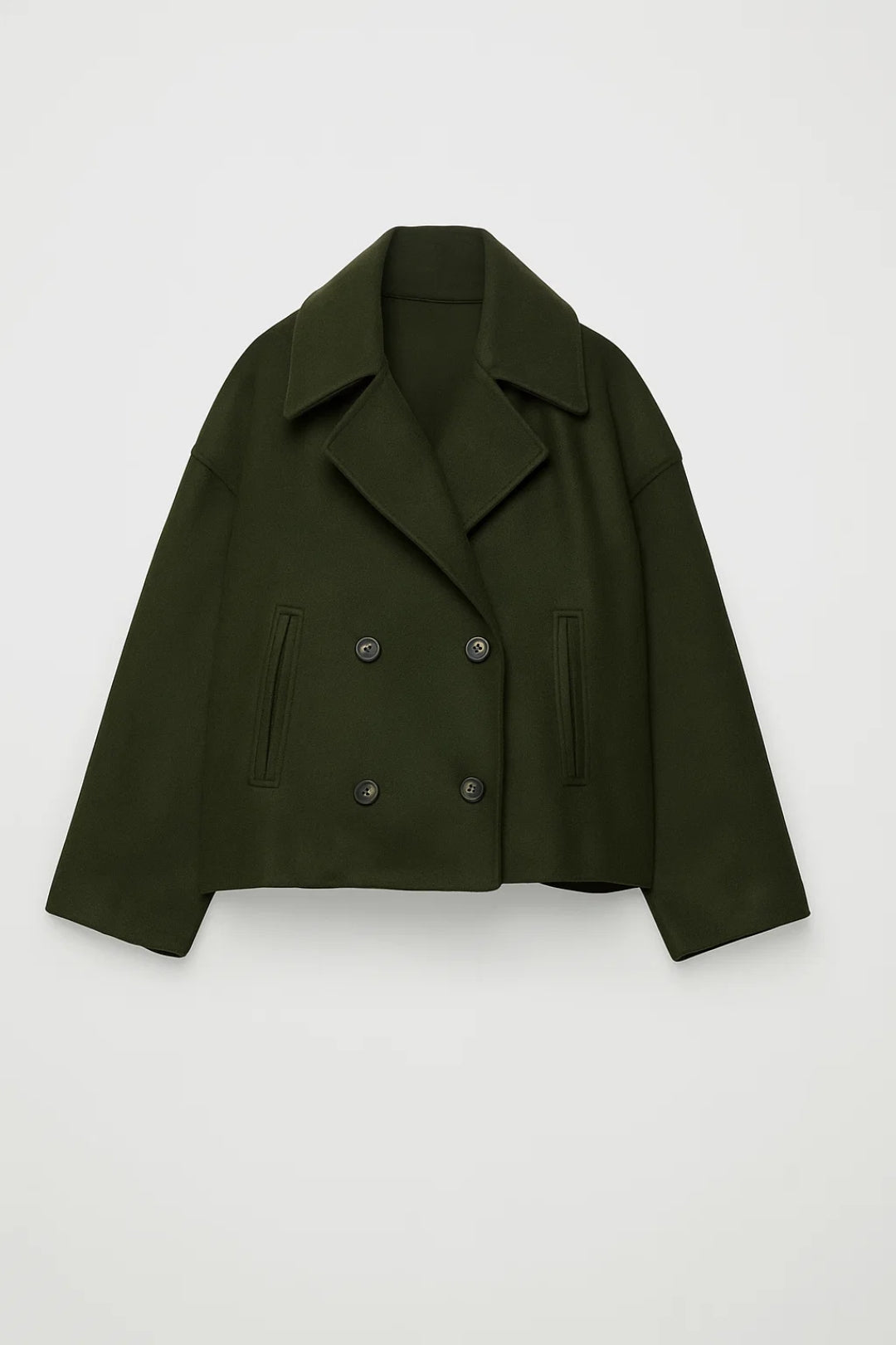 Four-Button Pea Coat with Wide Lapels for Women