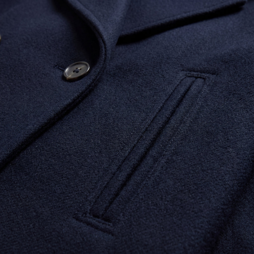 Four-Button Pea Coat with Wide Lapels for Women