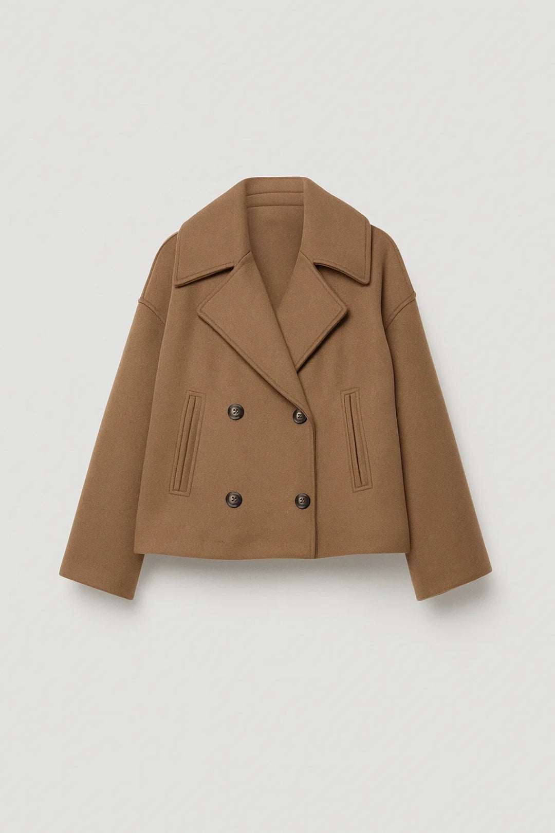 Four-Button Pea Coat with Wide Lapels for Women