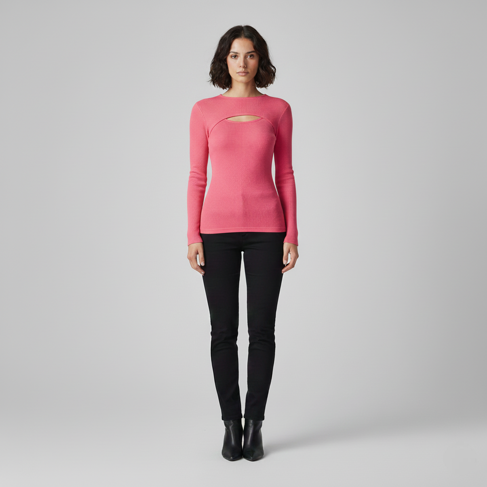 Arden | Women's Cutout Top - Fitted with Long Sleeves