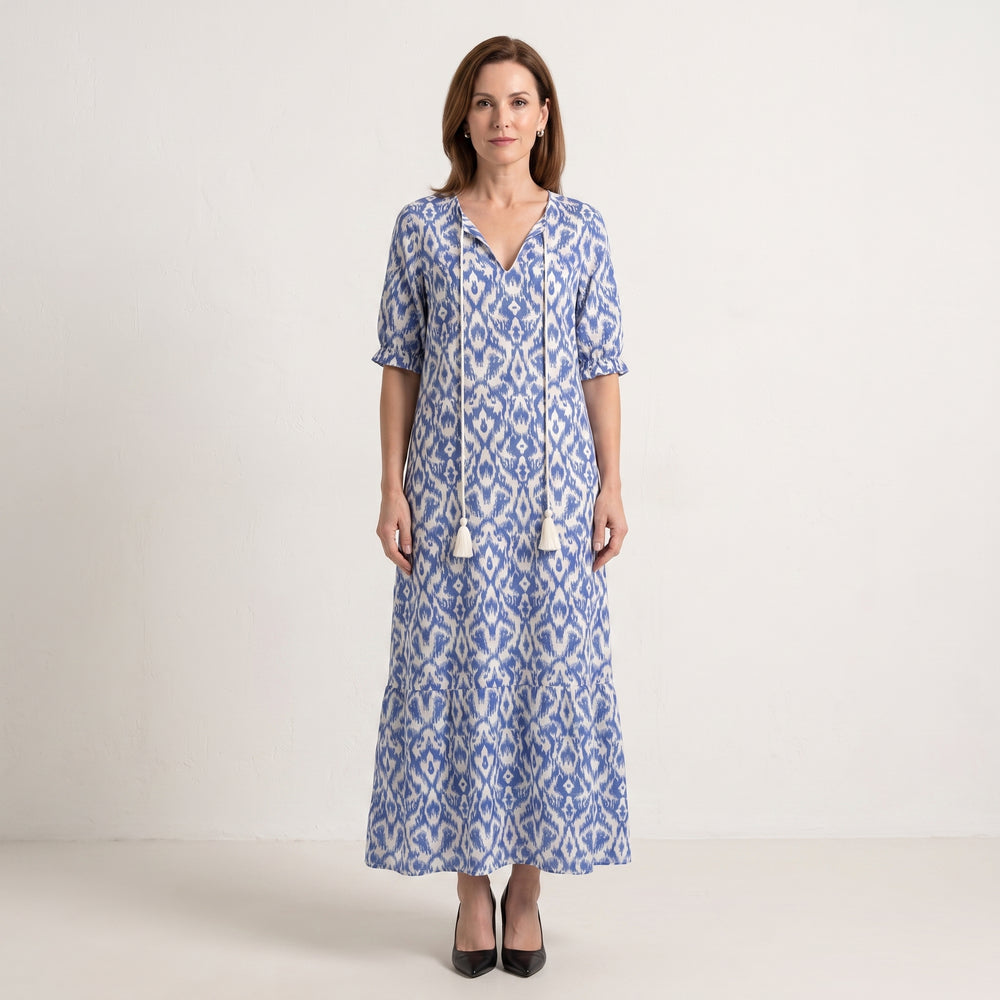 Relaxed Boho Maxi Dress with Tassel Tie V-Neck for Women