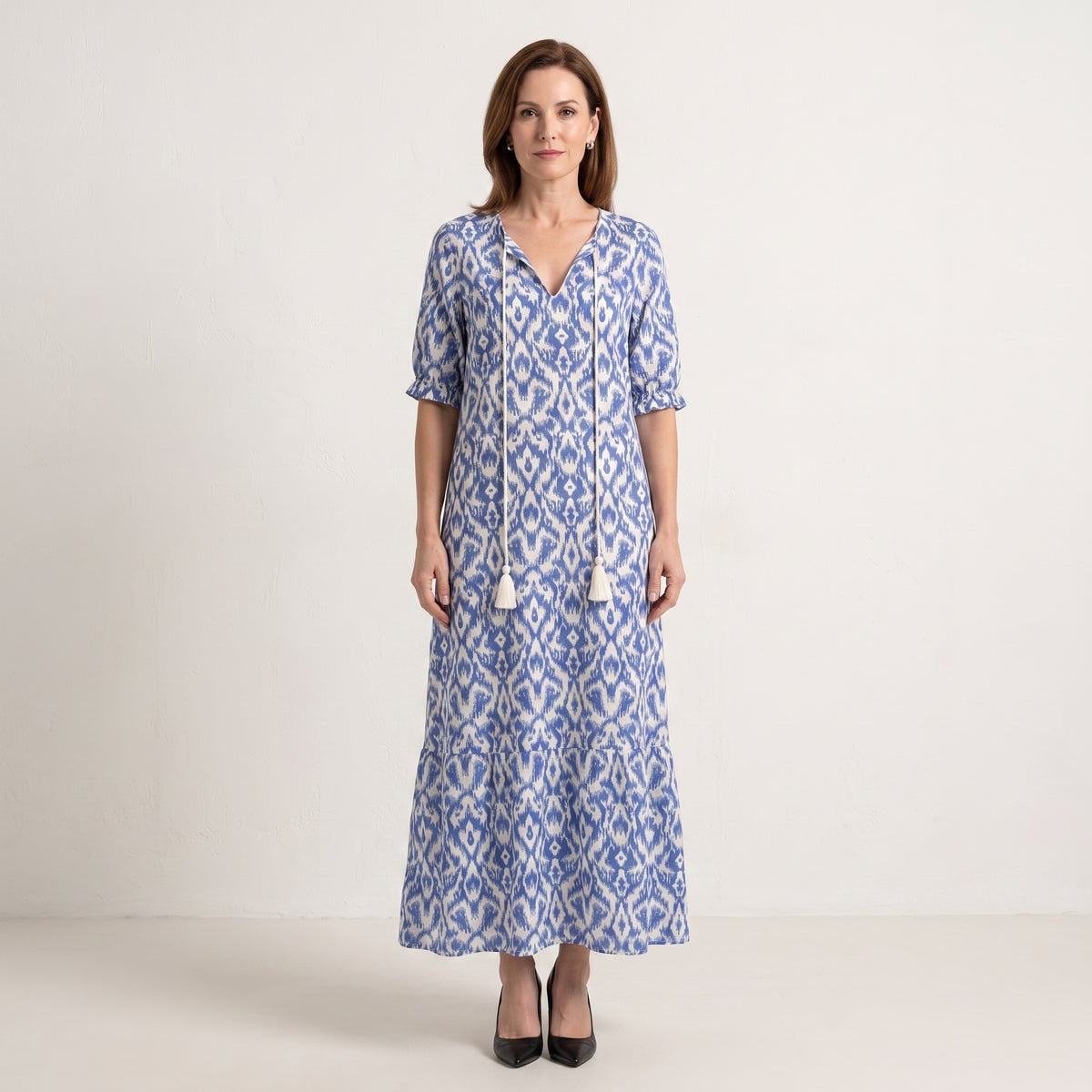 Relaxed Boho Maxi Dress with Tassel Tie V-Neck for Women