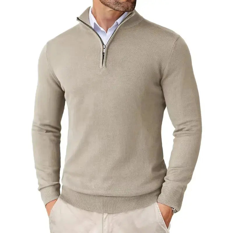 Half Zip Jumper with Stand Collar and Plain Knit for men