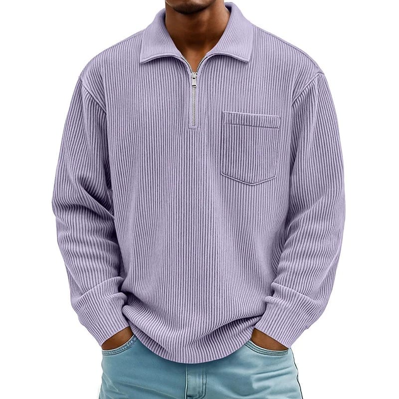 Half Zip Ribbed Knit Sweater with Chest Pocket for Mens