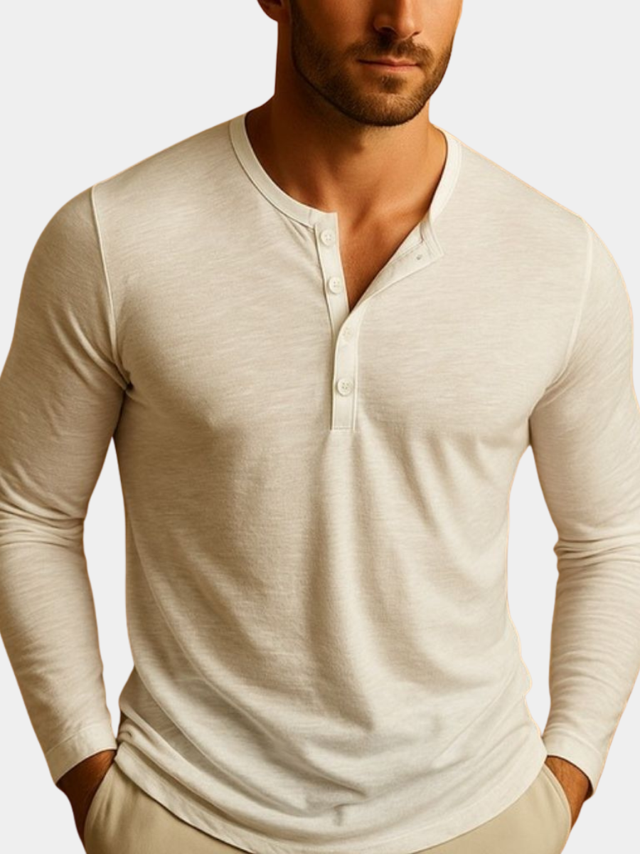 Henley Shirt with Long Sleeves and Button Neck for Men