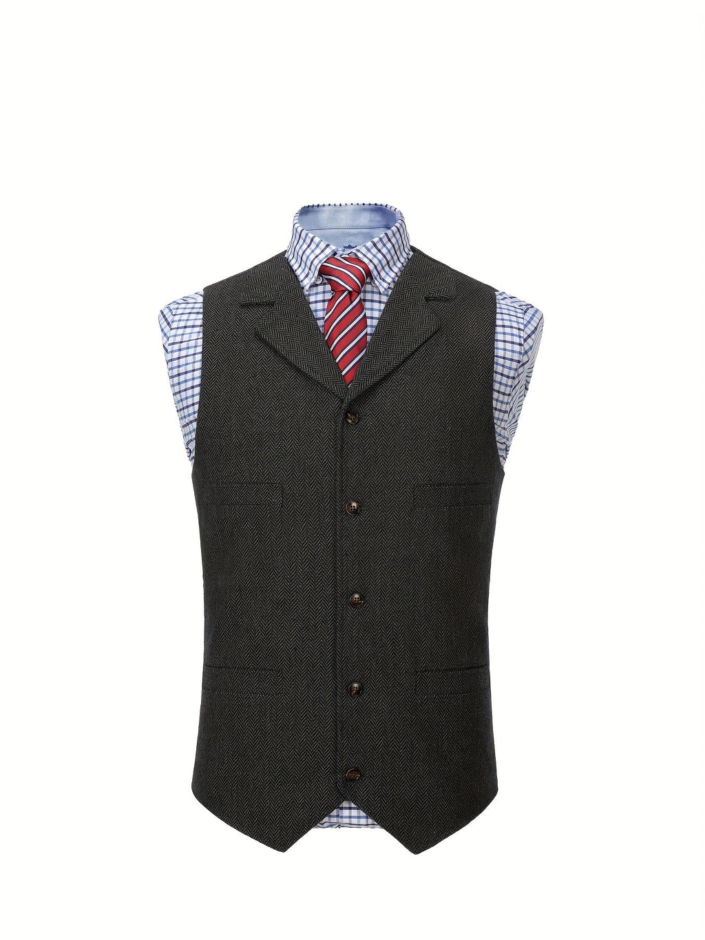 Herringbone Waistcoat with Lapels and Button Front for Men