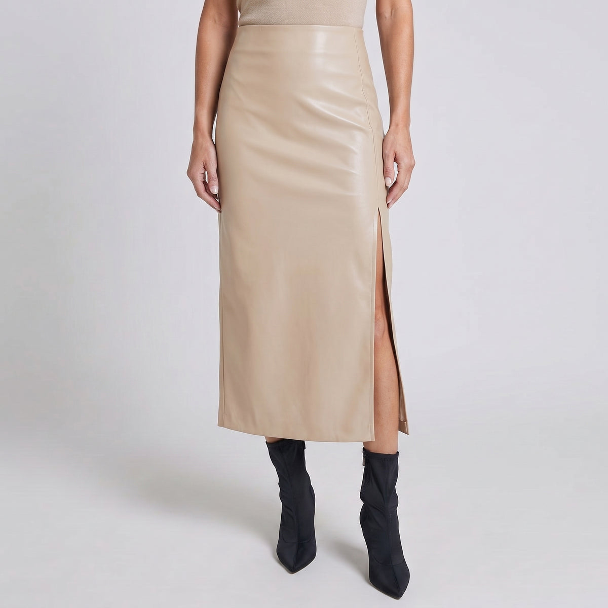 High-Rise Midi Skirt with Front Slit for Women