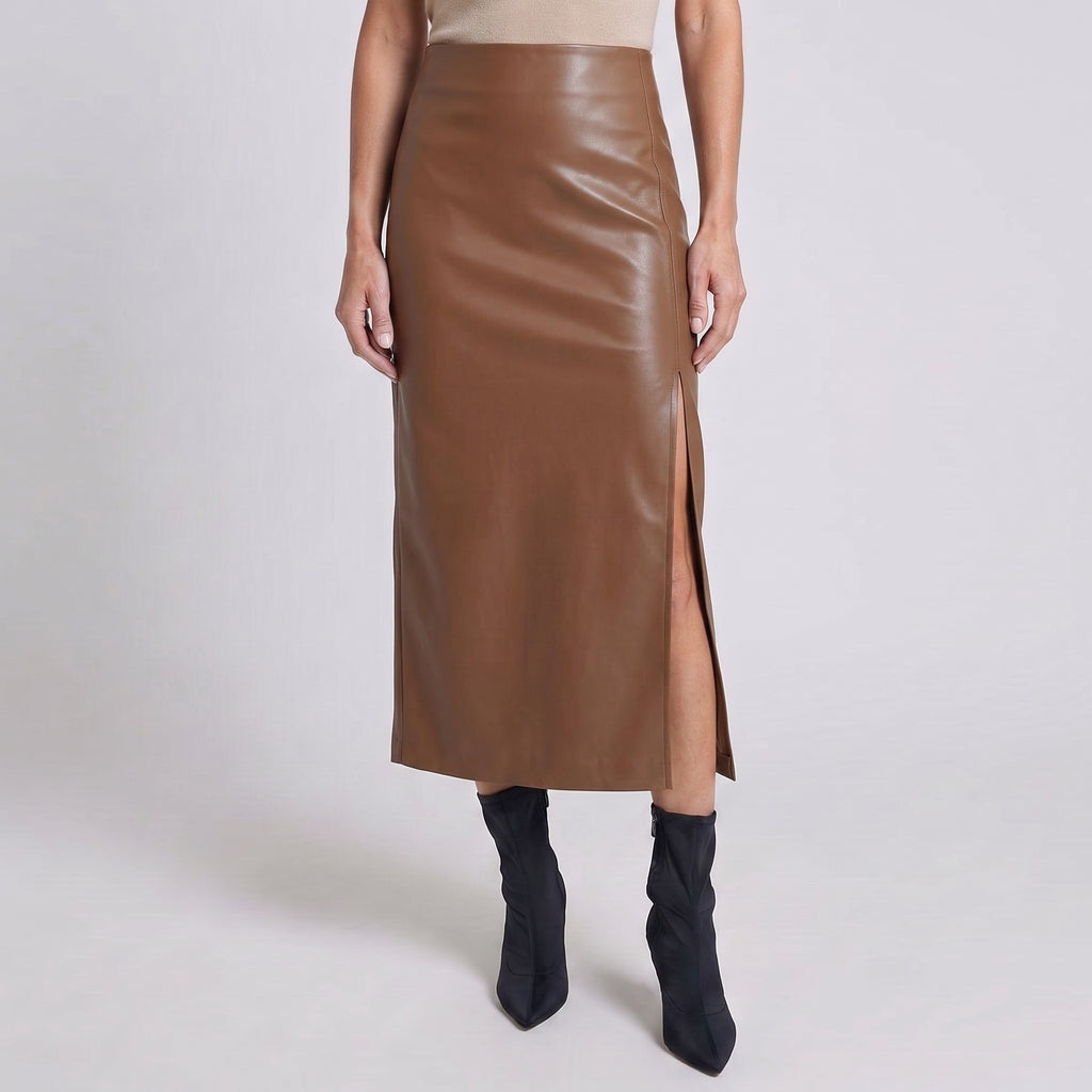 High-Rise Midi Skirt with Front Slit for Women