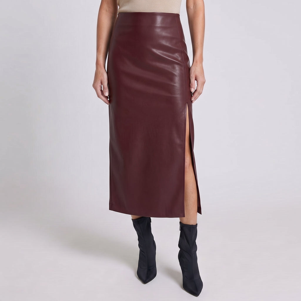 High-Rise Midi Skirt with Front Slit for Women
