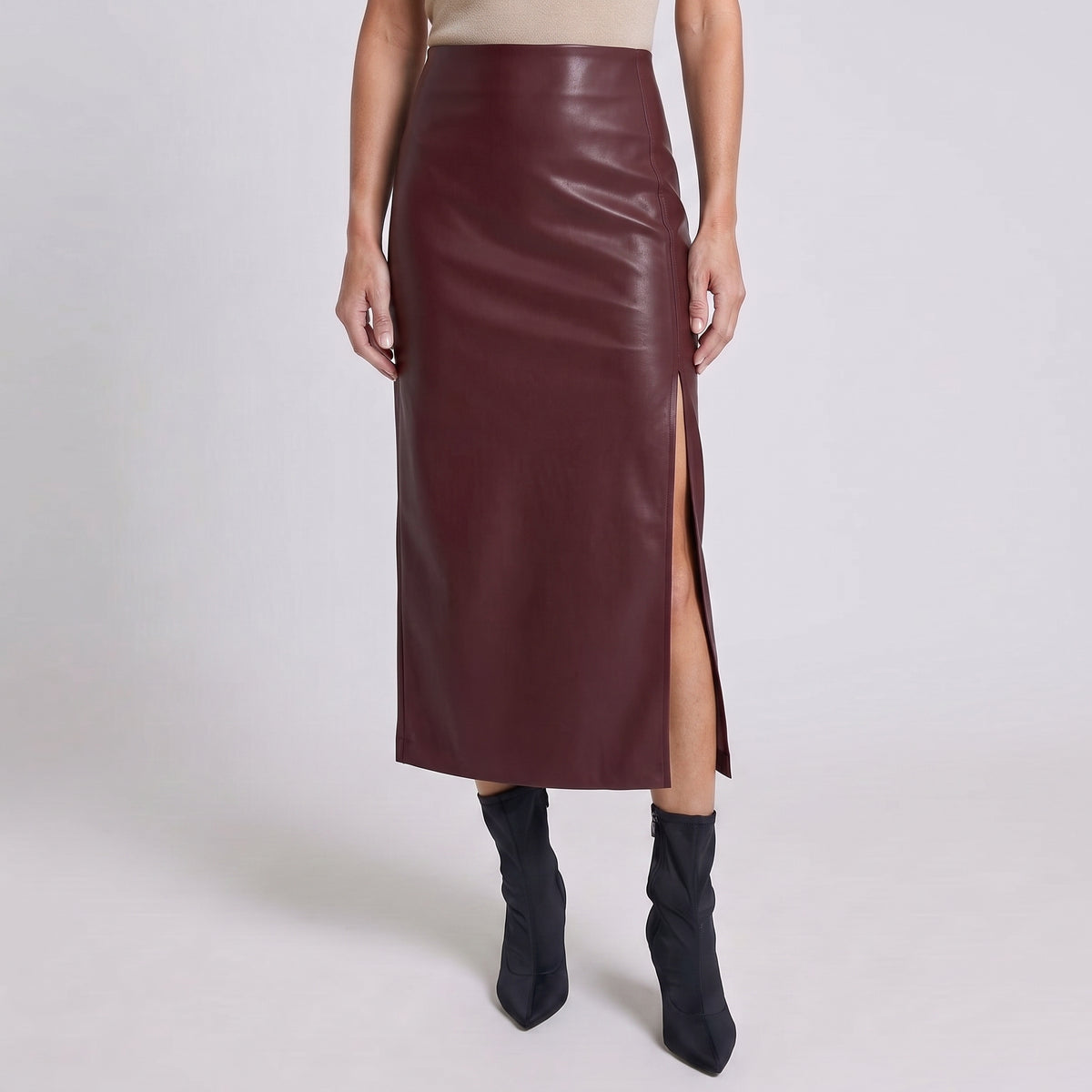 High-Rise Midi Skirt with Front Slit for Women