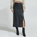 High-Rise Midi Skirt with Front Slit for Women