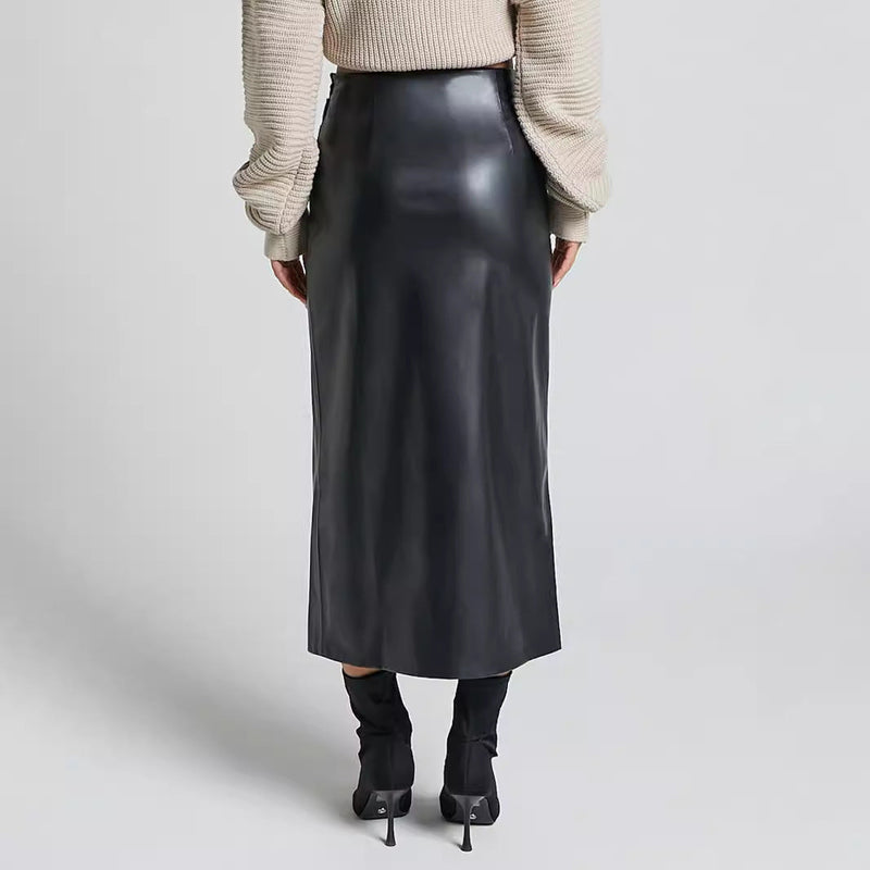 High-Rise Midi Skirt with Front Slit for Women