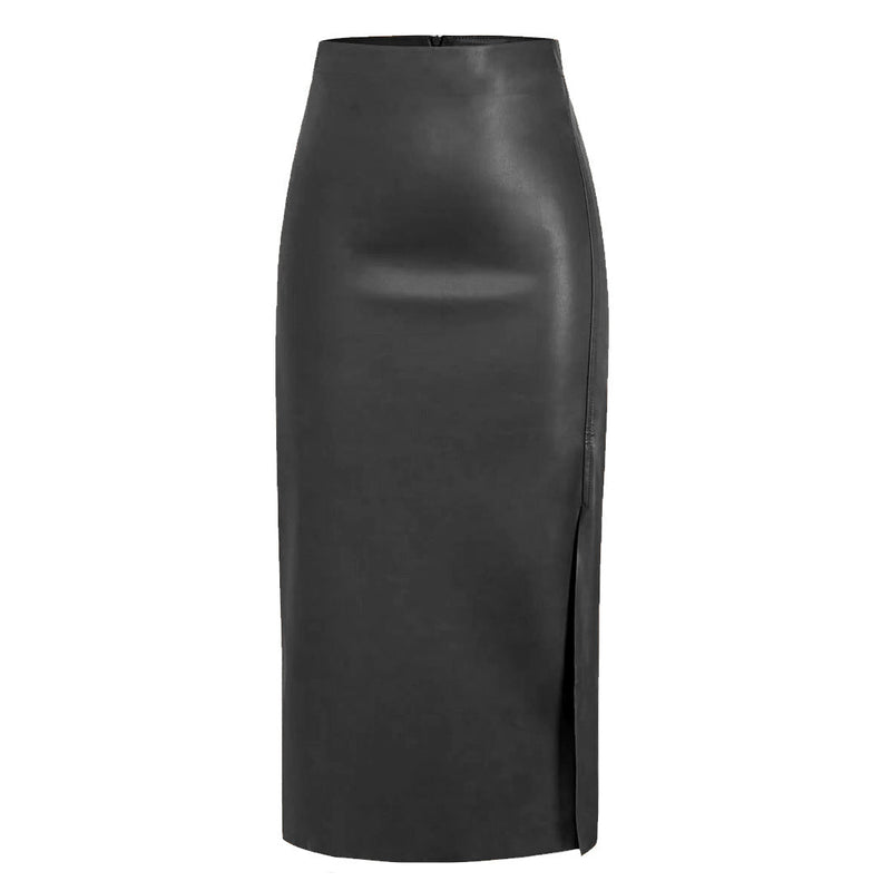 High-Rise Midi Skirt with Front Slit for Women