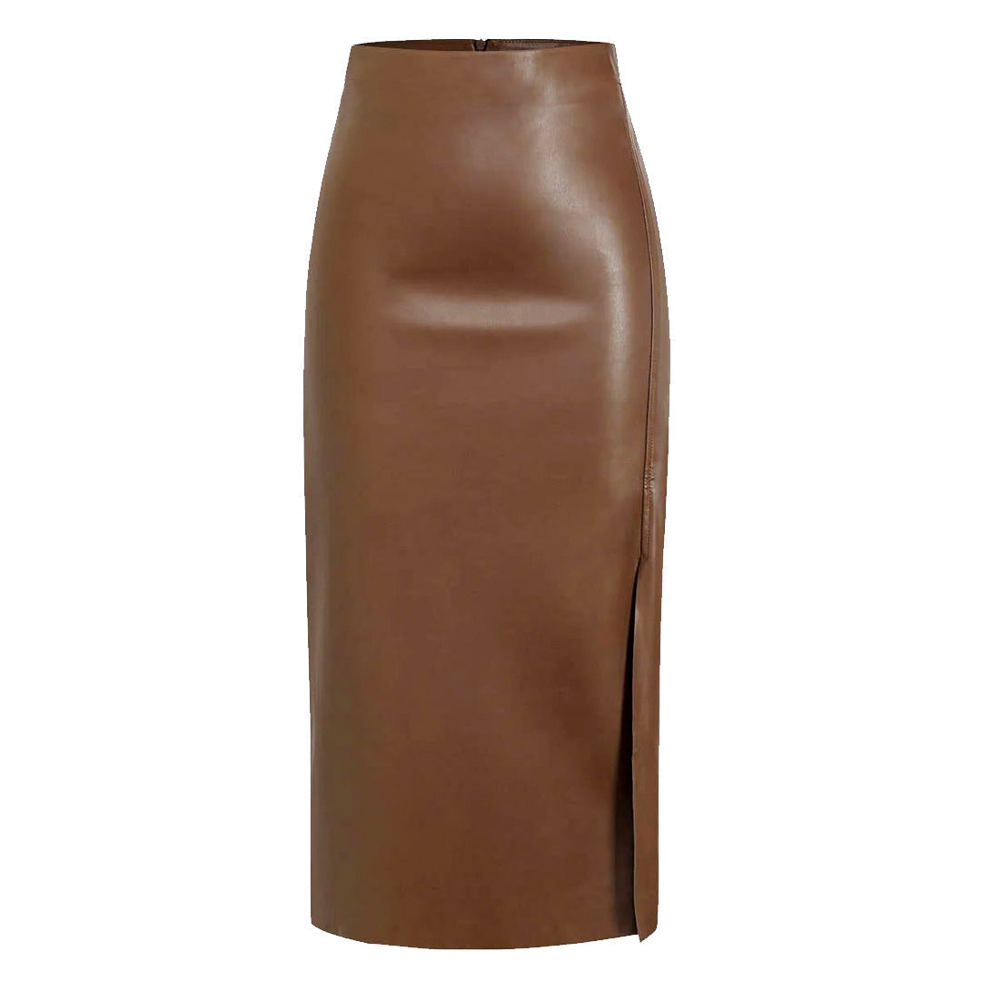High-Rise Midi Skirt with Front Slit for Women