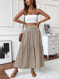 High-Waist Floral Maxi Skirt with Tiered Hem for Women
