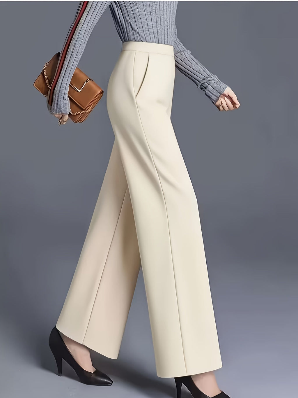 High Waisted Straight Leg Tailored Trousers for Womens