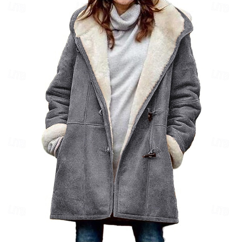 Hooded Coat with Toggle Front and Soft Lining for Womens