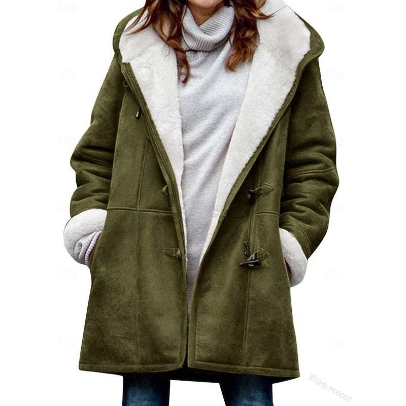 Hooded Coat with Toggle Front and Soft Lining for Womens