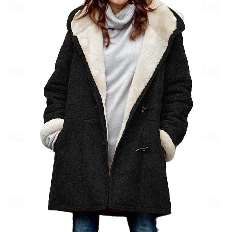 Hooded Coat with Toggle Front and Soft Lining for Womens
