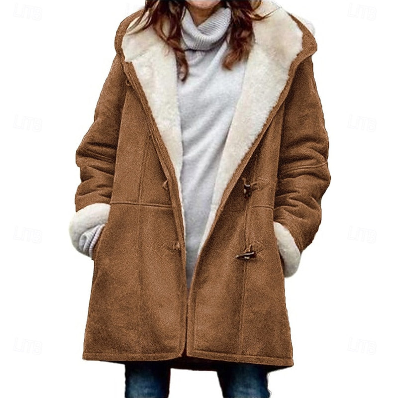 Hooded Coat with Toggle Front and Soft Lining for Womens