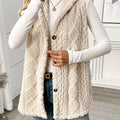 Hooded Gilet with Plush Texture and Button Front for Womens