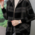 Hooded Jacket with Check Pattern and Zip Front for Womens