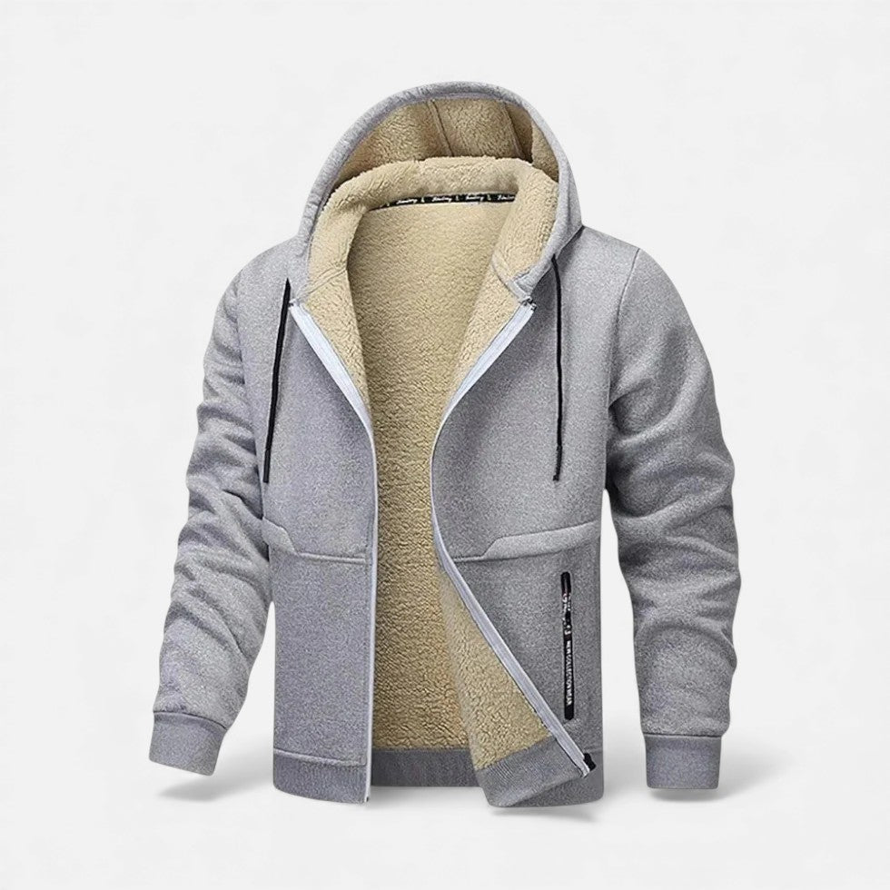 Hooded Jacket with Fleece Lining and Ribbed Cuffs for men