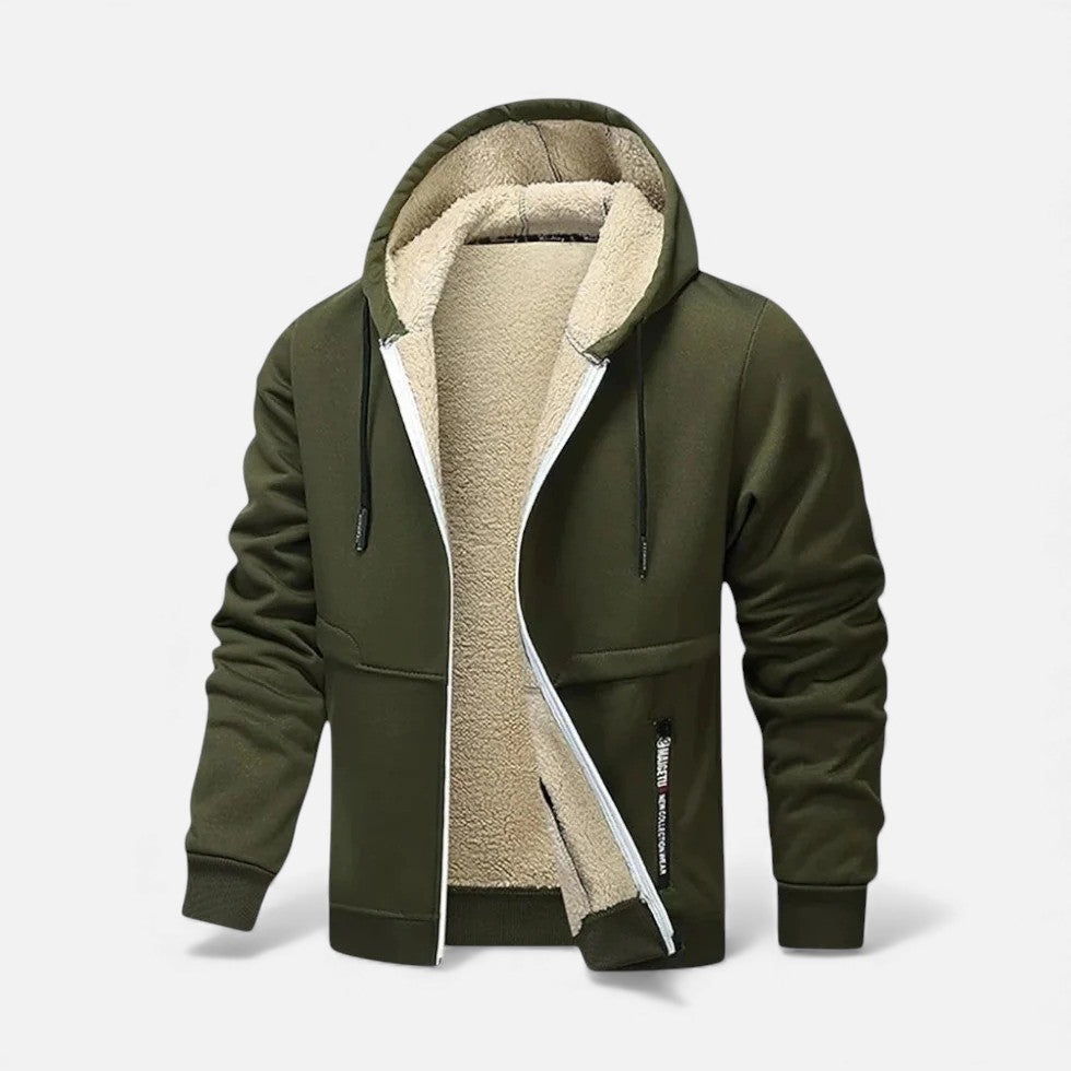 Hooded Jacket with Fleece Lining and Ribbed Cuffs for men