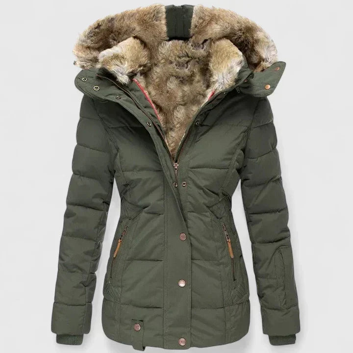 Hooded Mid-Length Winter Coat with Pockets for Women