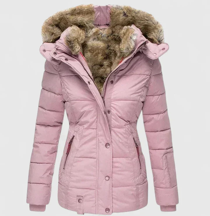 Hooded Mid-Length Winter Coat with Pockets for Women