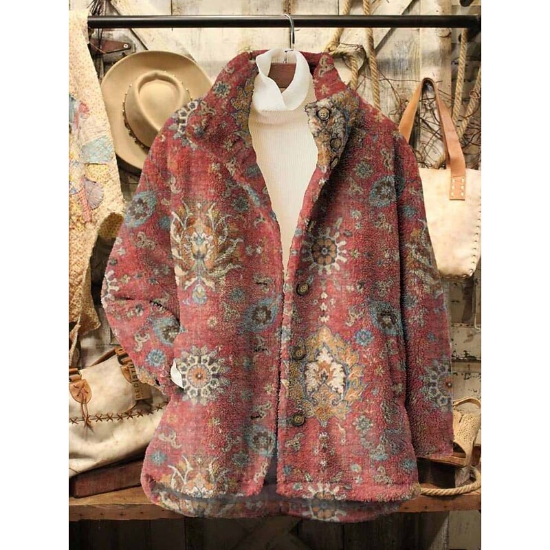 Jacket with Ornate Pattern and Button Front for Womens