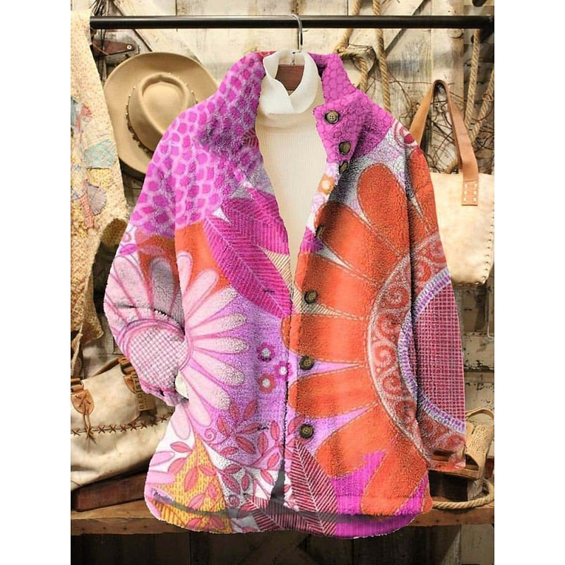 Jacket with Ornate Pattern and Button Front for Womens