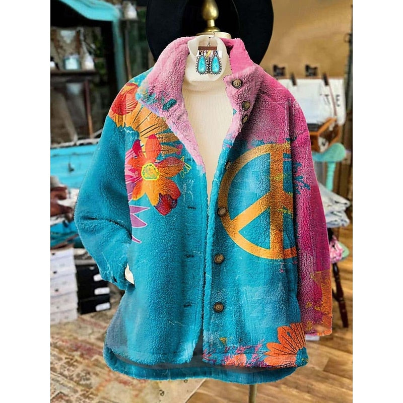 Jacket with Ornate Pattern and Button Front for Womens